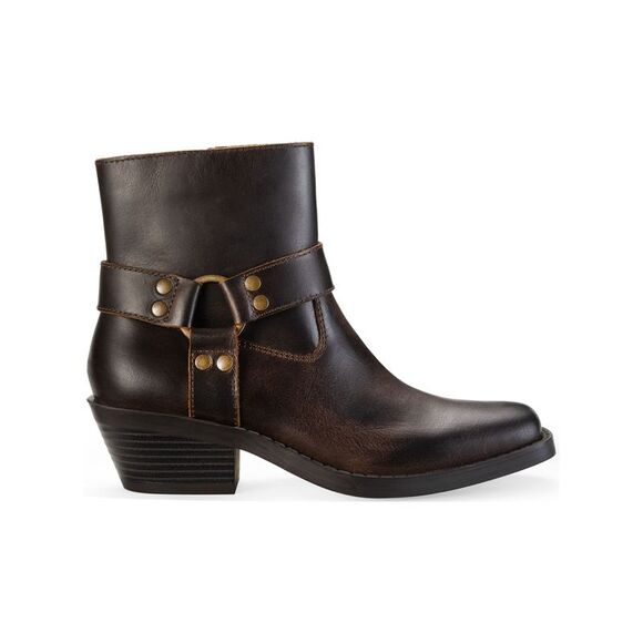 SUN STONE Womens Brown Non-Slip Square Toe Stacked Heel Leather Booties 6.5